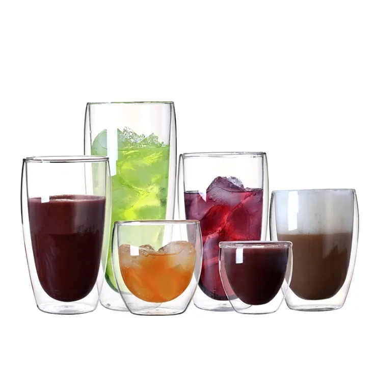 

Wholesale Customized mouth-blown double wall glass tea cup coffee mug, Transparent clear