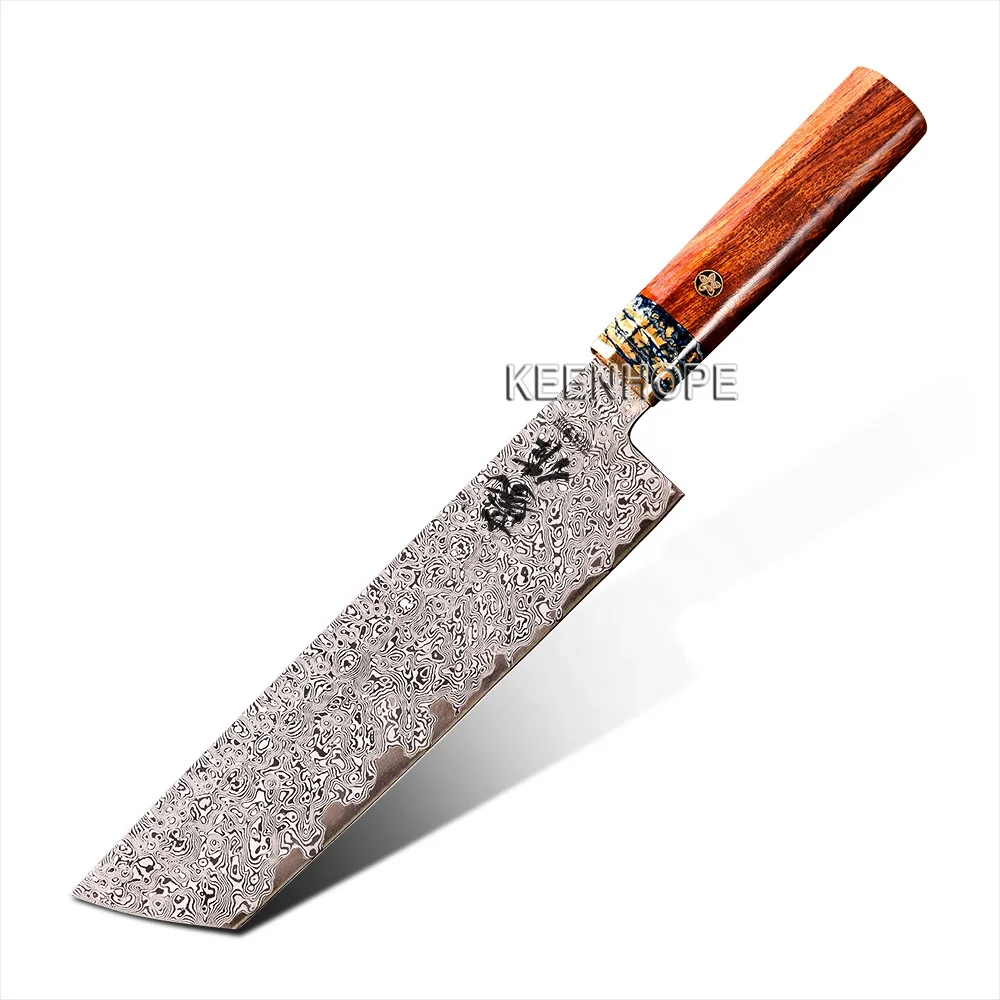 

Handmade 89 Layers Damascus Steel VG10 Blade 8 inch Nakiri Knife Japanese Cleaver Brass Inlayed Wooly Stone USA Desert Ironwood