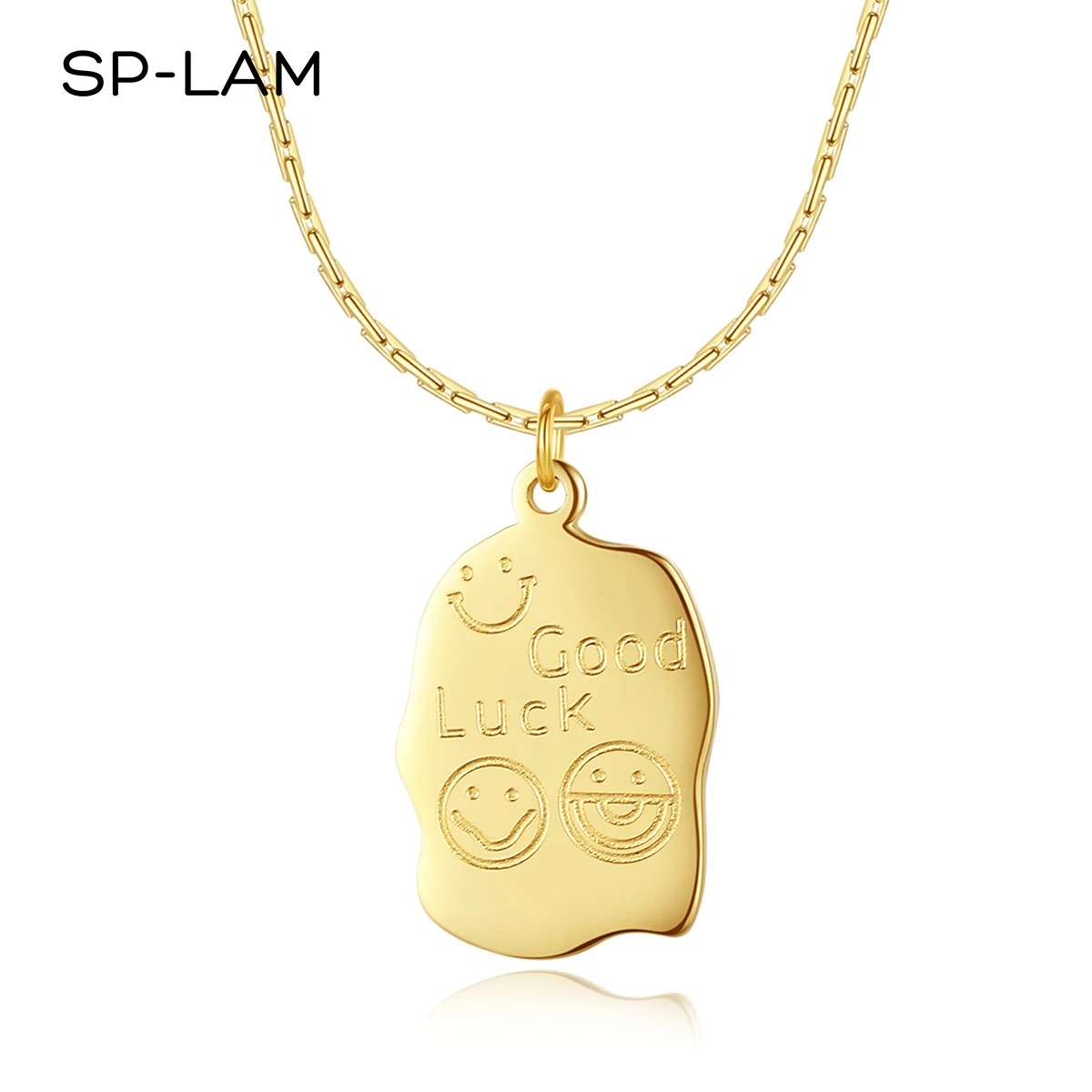 

SP-LAM New Stainless Steel Geometric Engraved Smile Face Necklace Custom Hip Hop for Women