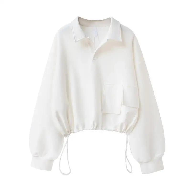 

early autumn new loose drawstring high waist women's sweater thin section long-sleeved short women's jacket sweater