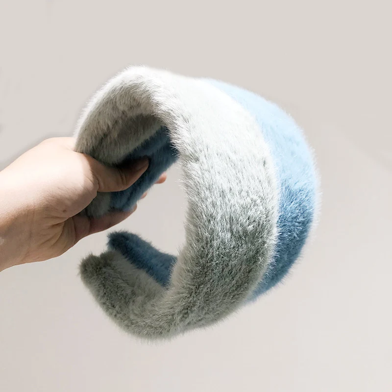 

JUHU New autumn and winter wool hair hoop women's wide-brimmed sable wool solid color hair hoop, Colorful