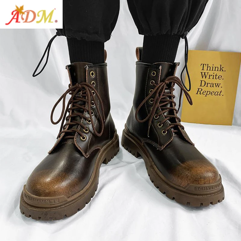 

Adm Brown Men'S Boots Walking Jogging Outdoor Leather Boots Sports Leisure Trend Shoes Waterproof Velvet Autumn /Winter Shoes, 2 colors