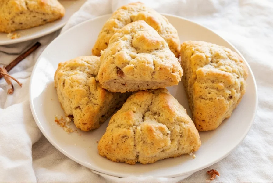 Step-by-step process showing apple cinnamon scone preparation from mixing to baking