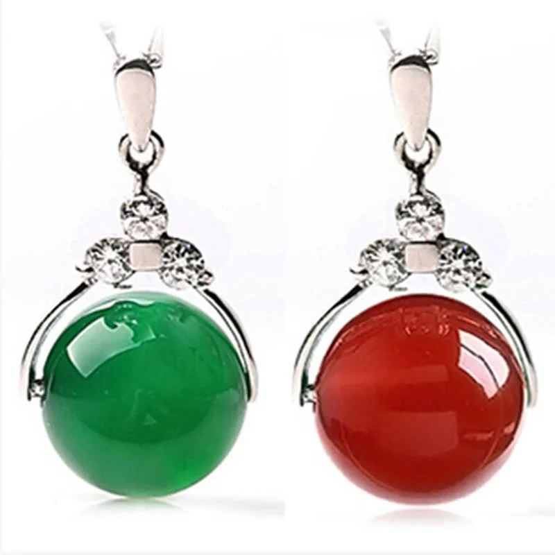 

Certified S925 Silver Accessories Inlaid Ice-Like Green Chalcedony Pendant Red Agate Lucky Beads Choker Pendant