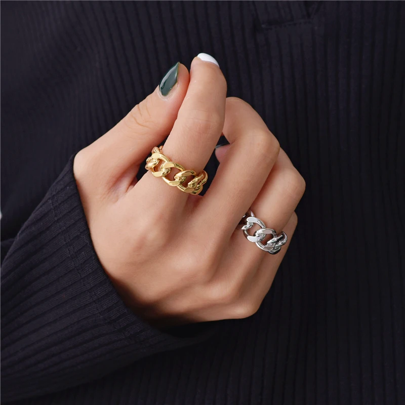 

Gold Silver Color Chunky Chain Rings Link Twisted Geometric Rings for Women Vintage Open Rings  2019 Trendy Jewelry