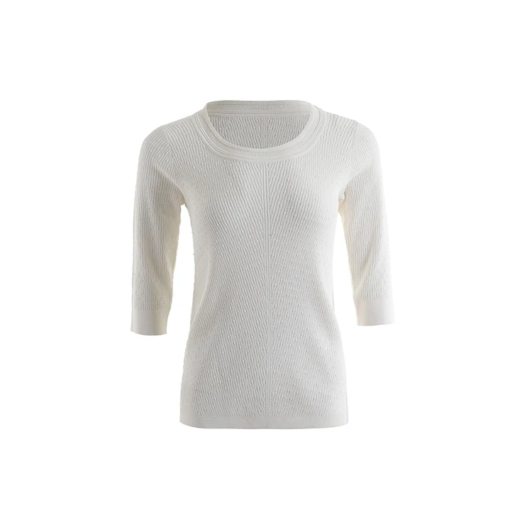 

2021 summer white women's short sleeves crew neck pullover sweater knitwear