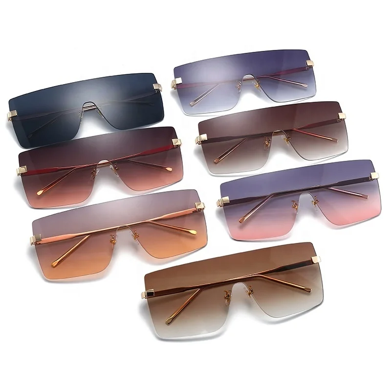 

Fashion Rimless One Piece Lens Sunglasses Women Gradient Anti UV Big Frame Square Shades Sun Glasses Lunette de soleil