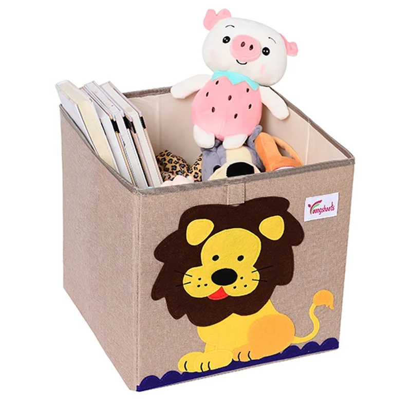 

Hot Sell Home Cute Animal Print Storage Box Washed Fabric Toy Chest Toy Organizer Bins For Kids