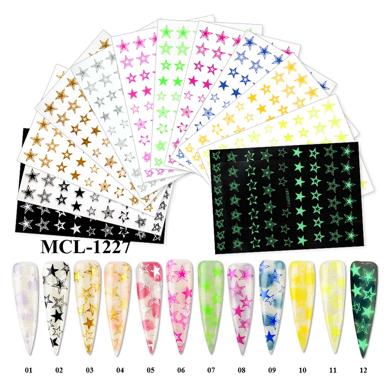 

12 colors stars shaped nail stickers nail art decorations for girls