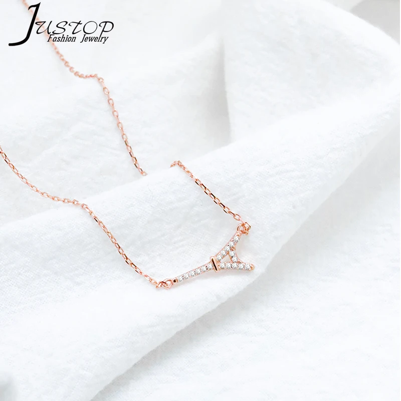 

Free Shipping 6pcs/Lol CZ France French Eiffel Tower Pendant Necklace For Women Teen Rose Gold Plated 925 Sterling Silver, Rose gold plated and crystal cz