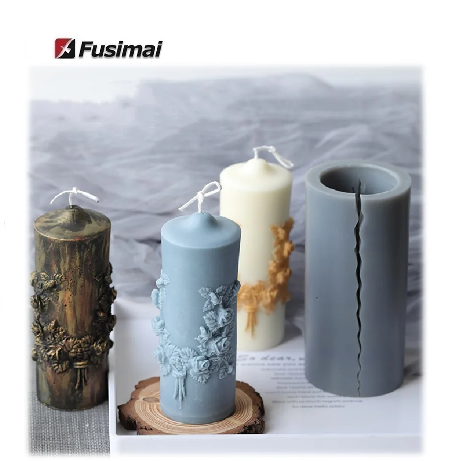 

Fusimai Pillar Geometric Flower Candle Mould 3D Cylinder Caved Rose Silicone Candle Mold