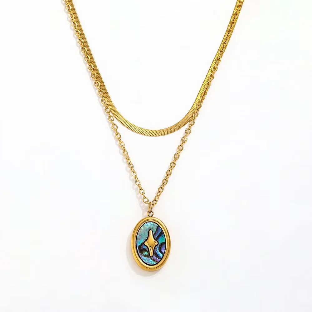 Joolim Jewelry 18K Gold Plated Summer Holiday Stainless Steel Necklace with Trendy Abalone Shell Pendant for Fashionable Gift