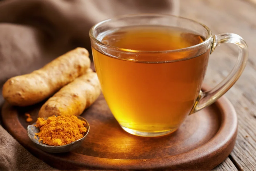 Properly prepared turmeric tea with visible golden color showing fresh ingredients