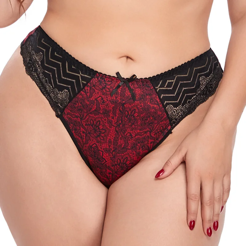 

Ladies T-pants Printed Big Size Underwear Briefs Female Low Waist Sexy Lace Plus Size Thong Panties For Fat Women, 4 colors