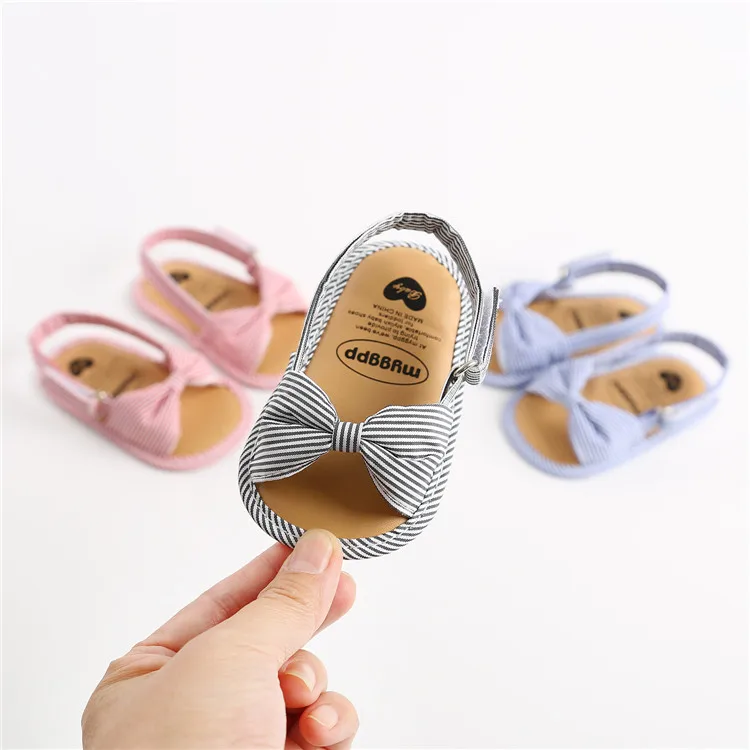 

Striped Baby Sandals Summer Anti-Slippery Walking Shoes with Bows Soft Infant Shoes for Spring Baby Girl Sandals Casual, Black/pink/blue