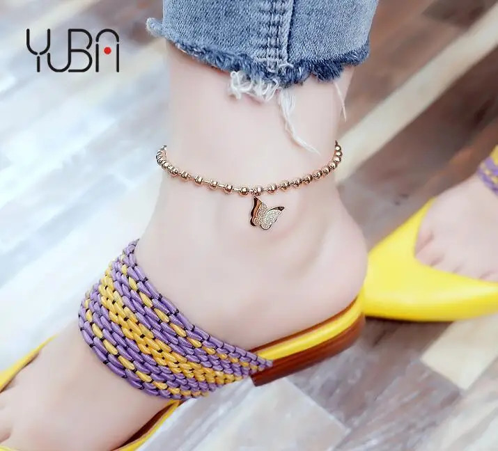 

Boho Summer Barefoot Sandals Anklets Bead Chain Butterfly Anklet Stainless Steel Rhinestone Crystal Butterfly Charm Foot Chain