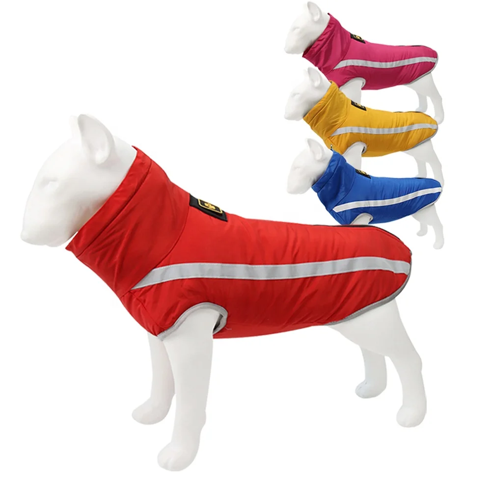 

ZUJA Windproof Warm Reflective Fleece Lining Dog Outdoor Jacket for Large Dog, Blue yellow red