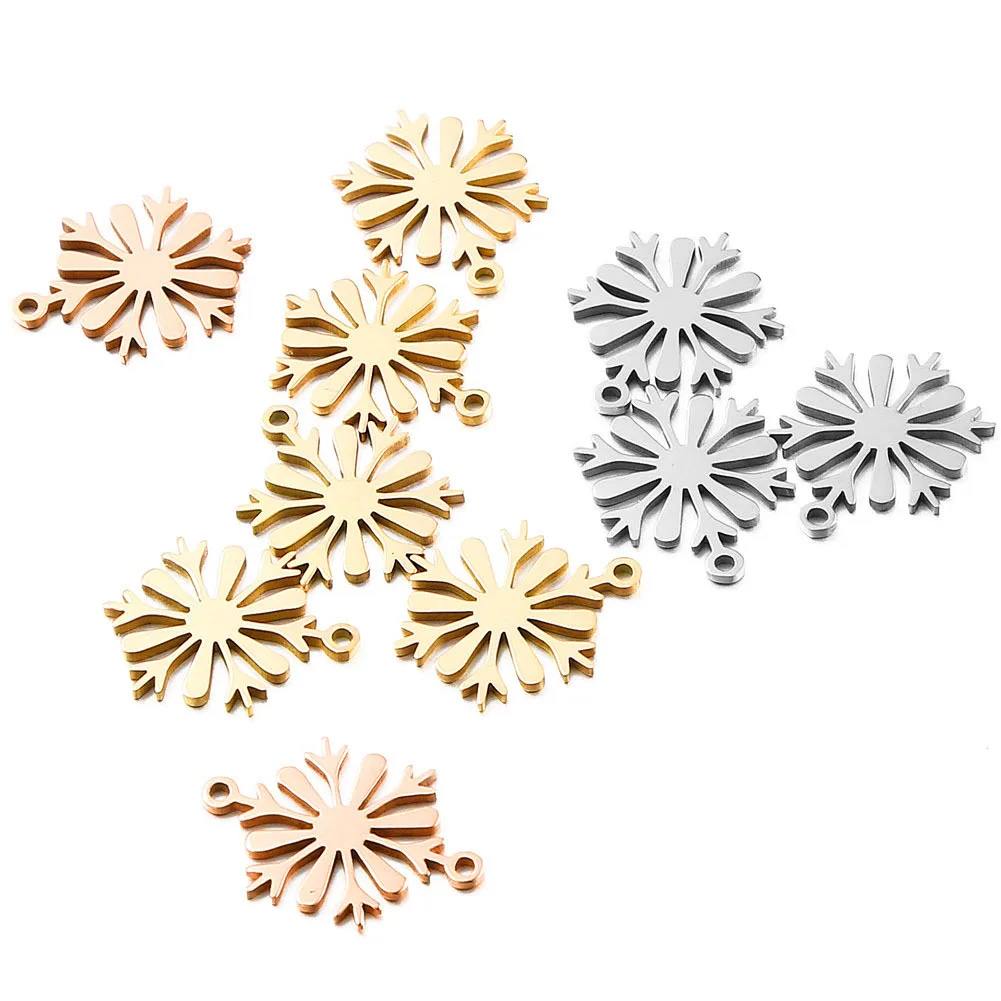 

Hobbyworker 17mm *13mm Stainless Steel Snowflake Double Single Hole Charms Small Pendant for DIY Jewelry Making Findings P0005