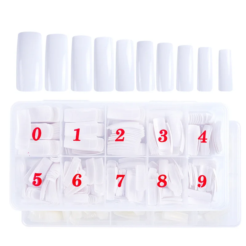 

Half Cover 500pcs nail tips in box Cowboy Flat Head False Clear Na French Style Cowboy Flat Head False Nail Tips, Clear/natural /white