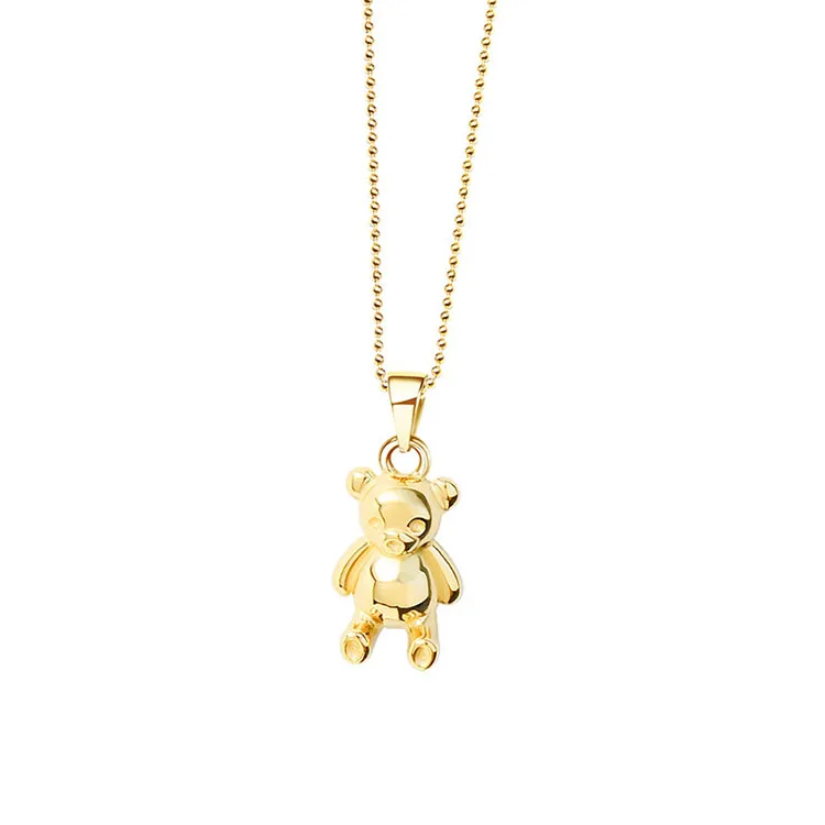 

High Polished Cute Little Bear Titanium Steel 18K Gold Plated Teddy Bear Pendant Necklace