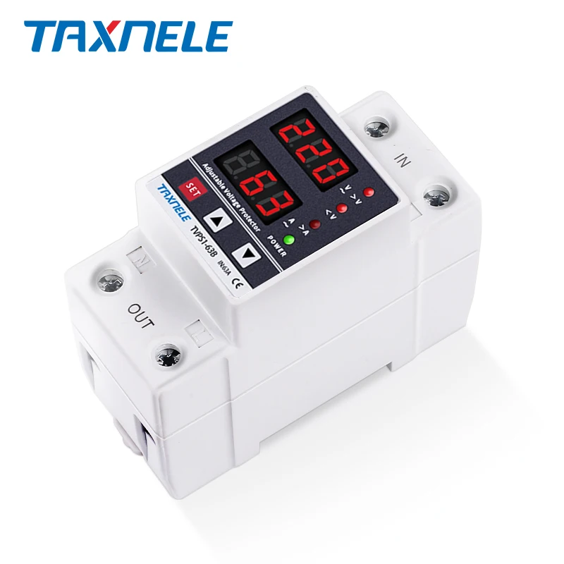 
63A 230V Din rail adjustable over under voltage protective protector relay protection, digital electric voltage protector 