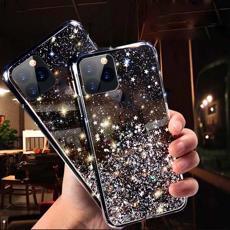 

Fashion Resin Dripping Glue Transparent Glitter Hard PC Back TPU bumper Phone Case Cover For Iphone 11 pro
