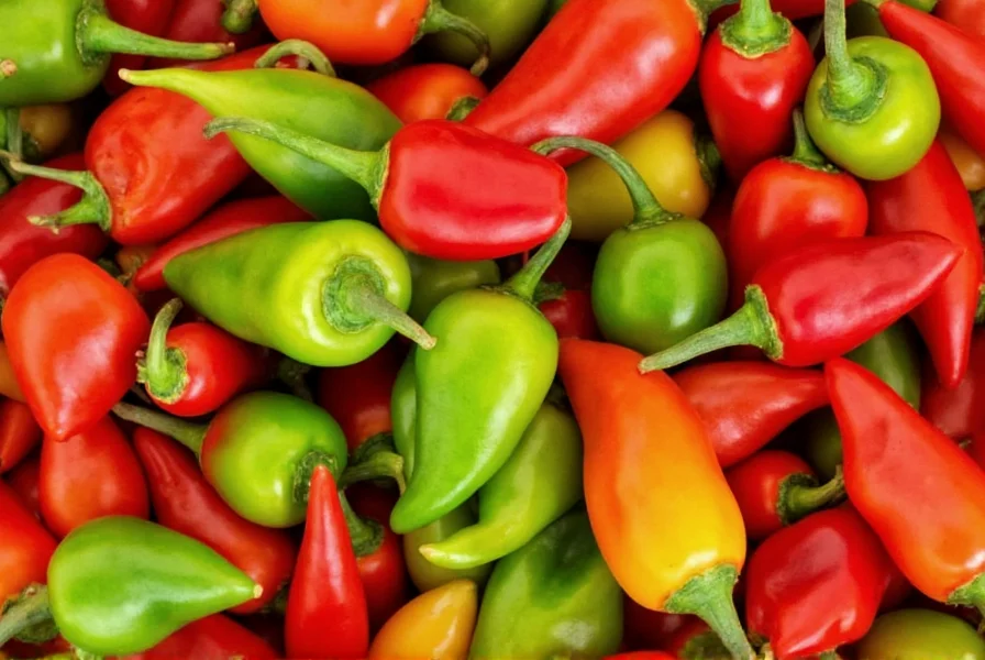 Close-up photography of various chili pepper varieties showing different colors and shapes for chili meaning explanation