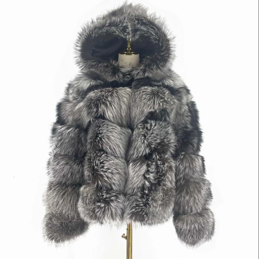 

QIUCHEN-QC8143 winter mans real fox fur jacket with hood stand collar outfit hoodies plus size coat, Customized color