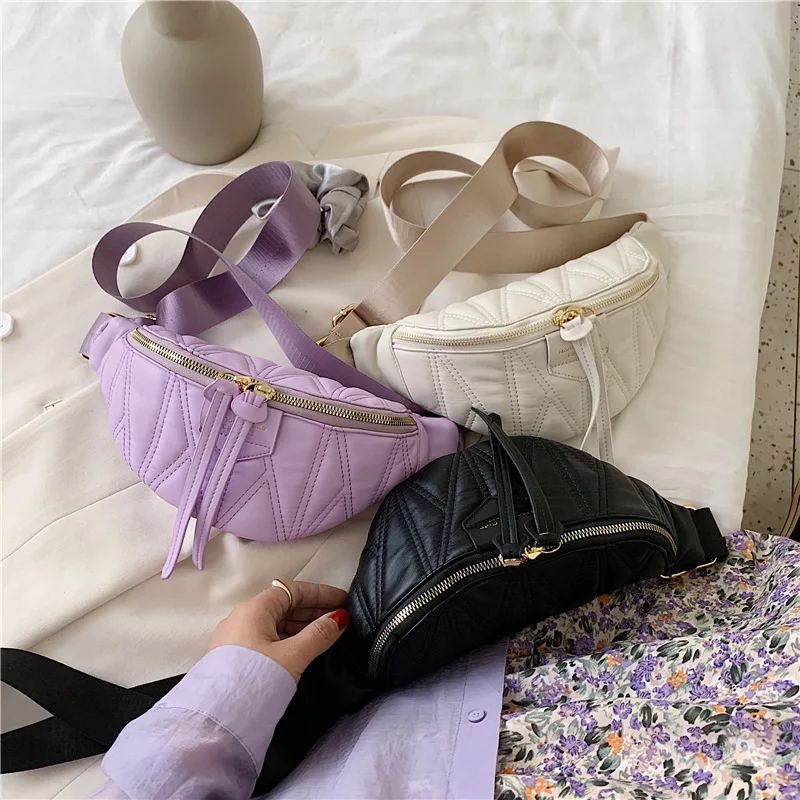 

2020 Latest Fashion Rhomboids Fanny Pack Waist Bag Waterproof PU Leather Chest Bag Small Belt Bum Bag for Girls Women