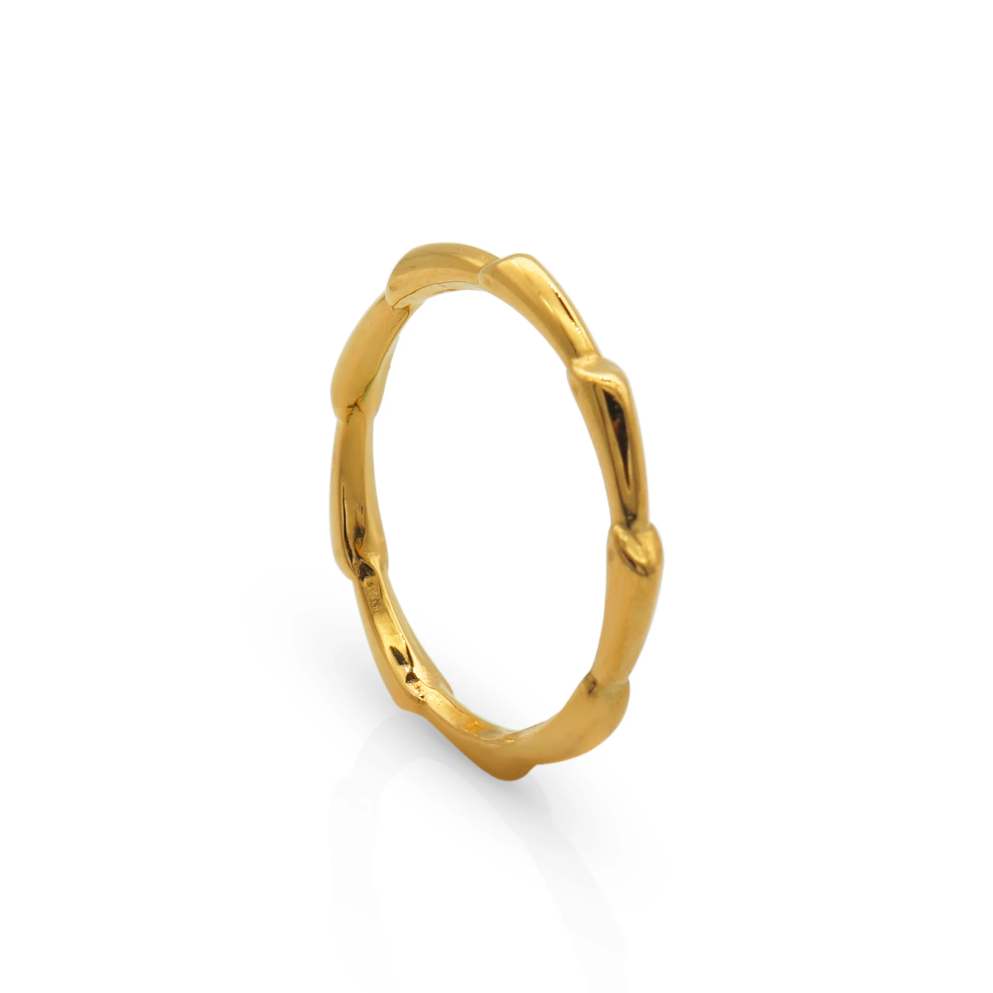 

Chris April minimalist 316L stainless steel PVD plated retro bamboo wavy stacking thin finger ring