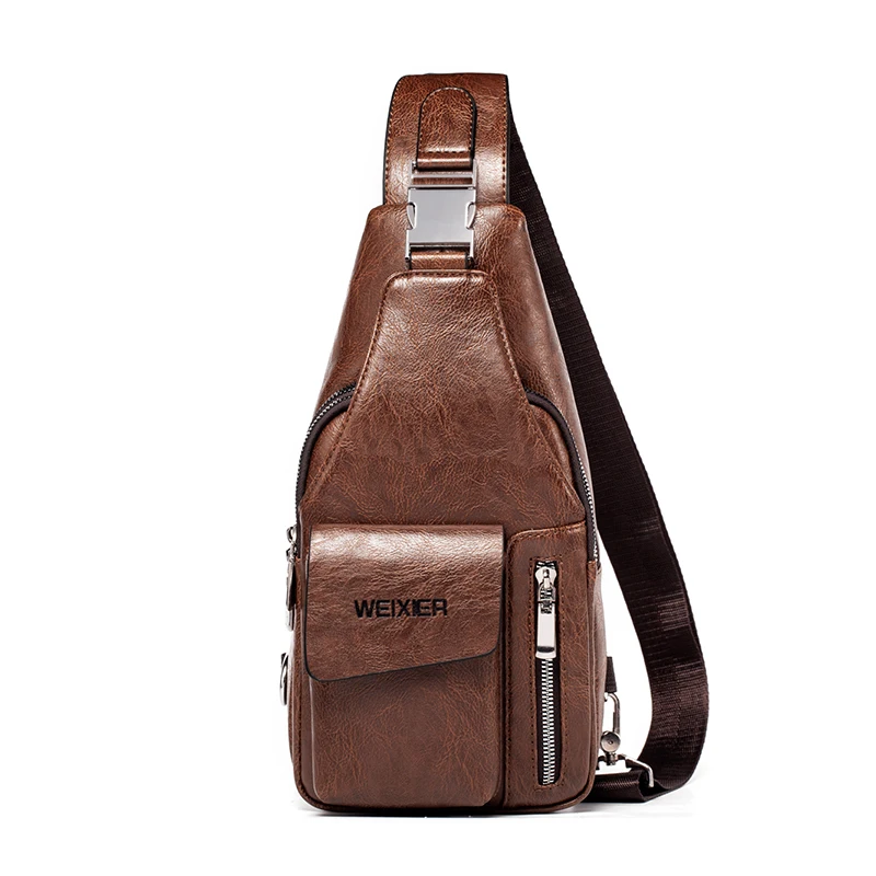 

New product waterproof PU chest bag men's leather sling bag, Black ,brown ,dark-brown