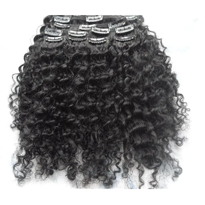 

Wholesale Malaysian Afro Kinky Curly Human Hair Weave Clip In Hair Extensions, Brazilian Afro Clip ins 120g 8pcs