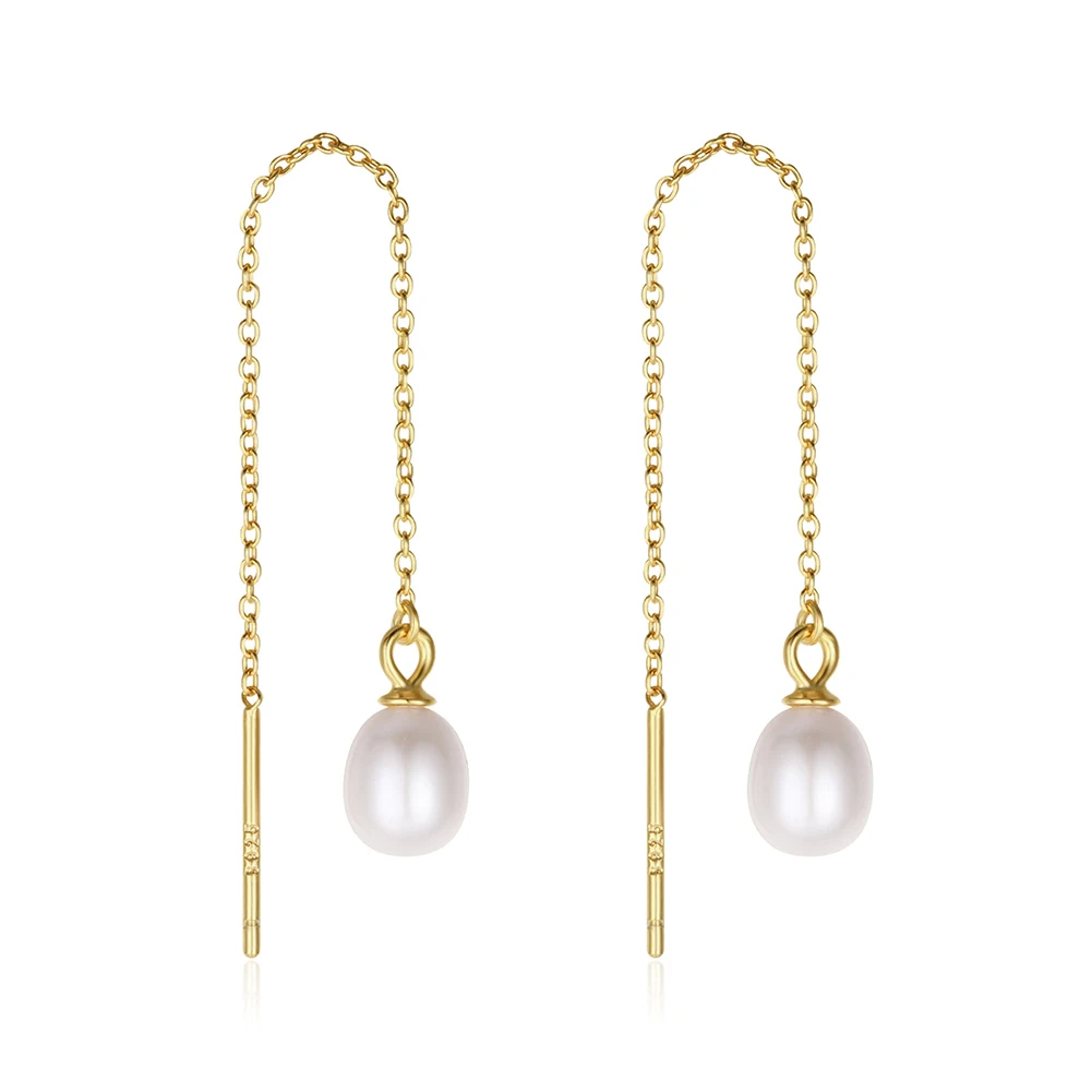 GPE75 S925 Sterling Silver Pearl Dangle Earrings Chain for Women 2023 Elegant Long Earrings Pearl Tassel Wedding Dangle Earrings