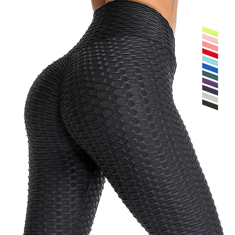 

2021 New product Textured Yoga Pants Tummy Control Ruched Butt Lifting Stretchy Workout Leggings Booty Scrunch Tights, 16 different color