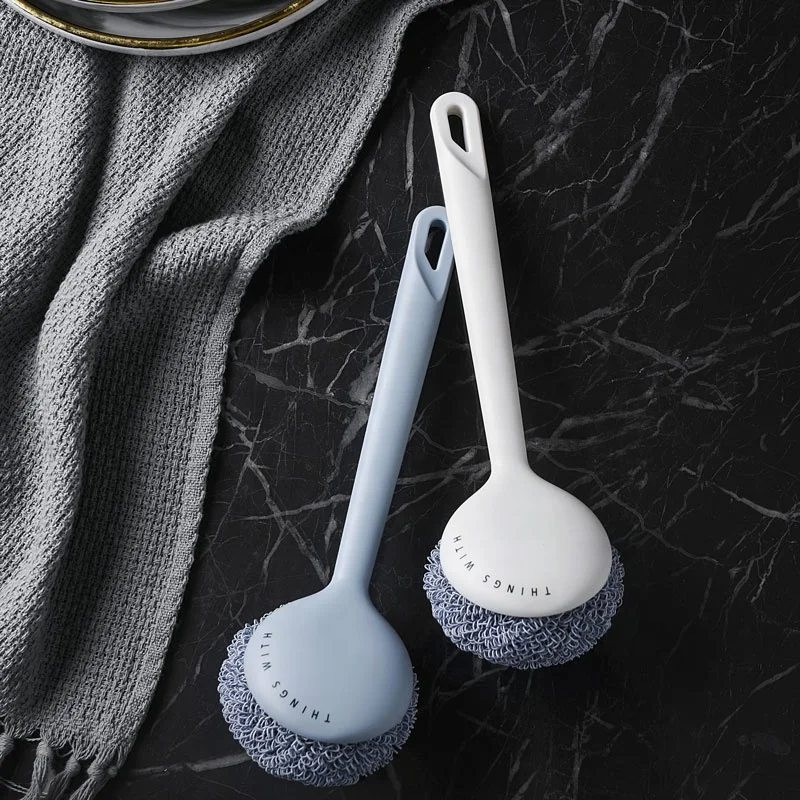 

Dish cleaner washing Cleaning Brush Dish Scrubber with Handel and Cleaning Rubber Sponge Ball, Blue/white