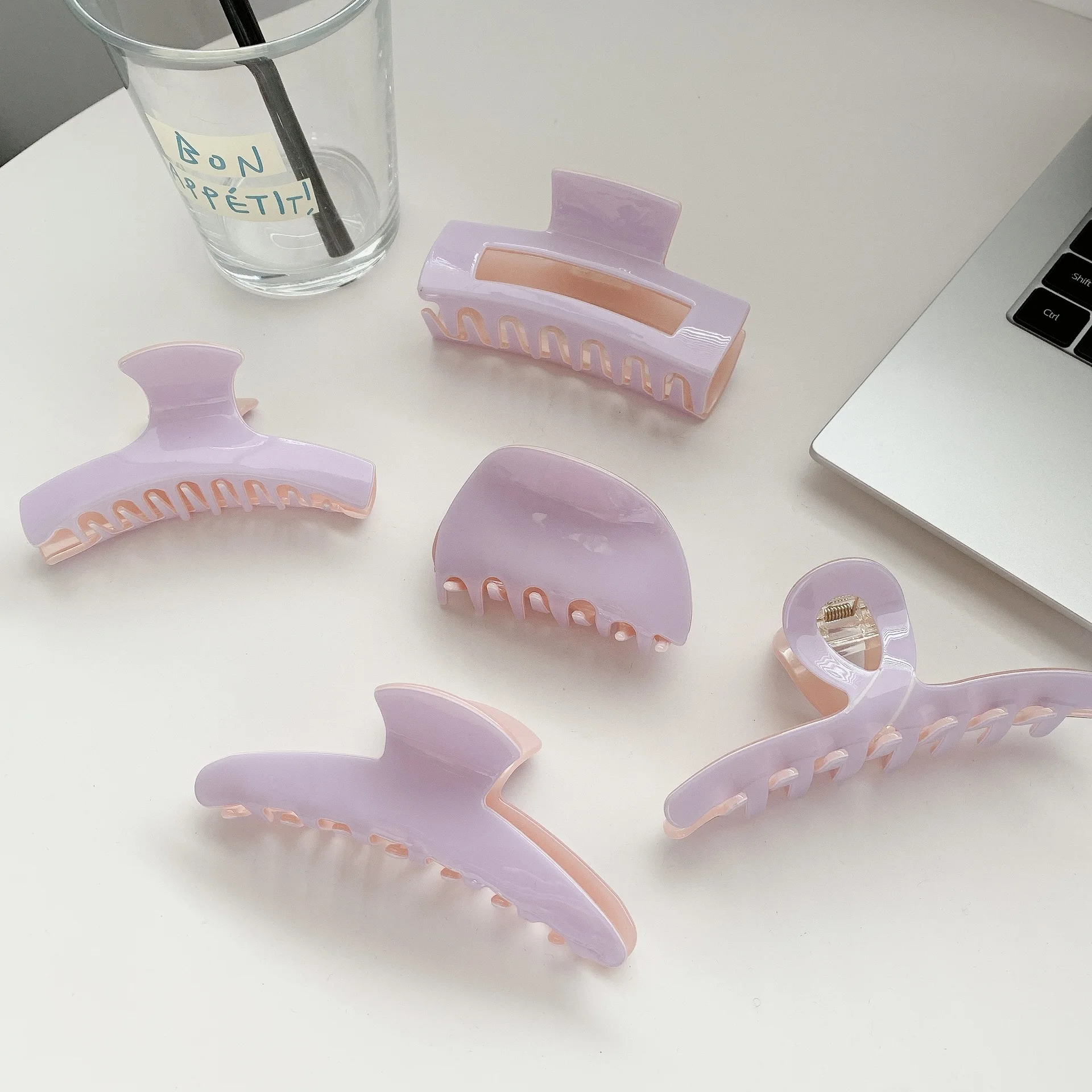 

CLARMER Fashion simple style cute purple mix color wholesale hair accessory handmade custom shark acetate hair claw for women