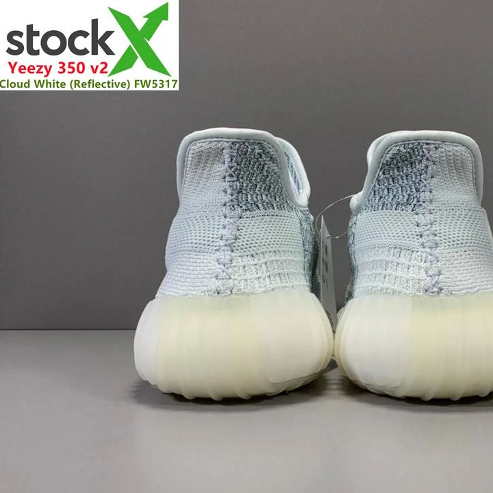 

original 1:1 quality yeezy 3m reflective reflector 350 v2 cloud white yezy light blue walking shoes with big size 48 49