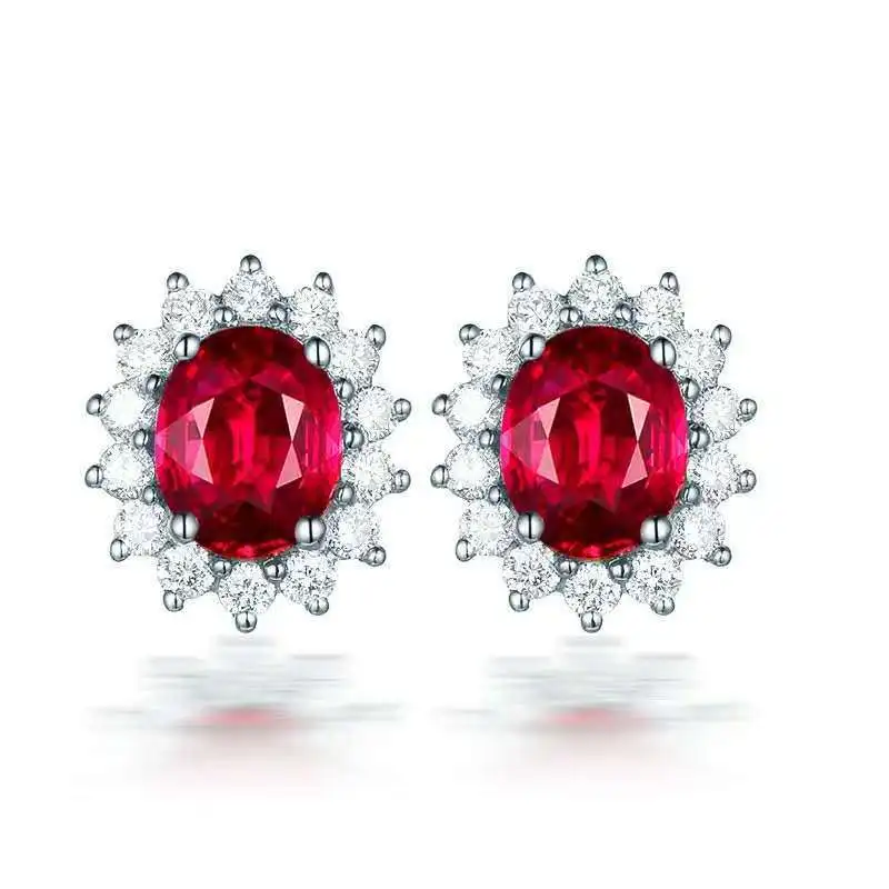 

Luxury romantic wedding ruby zircon cz jewelry engagement gemstone stud earrings, Multiple, customized color