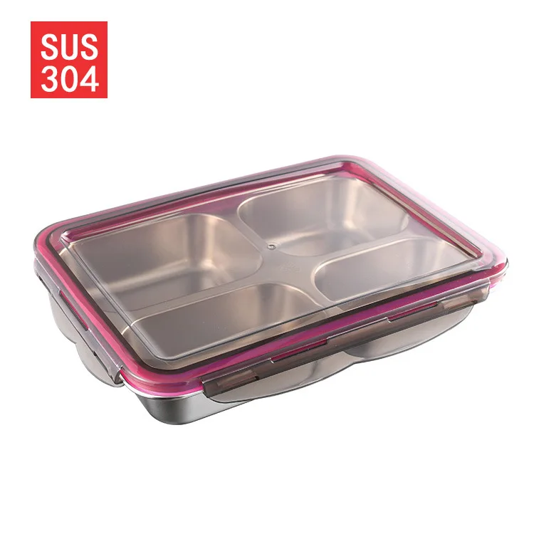 

High Quality 2 3 4 compartments Fast Food Stainless Steel Lunch Box Leak proof, Silver