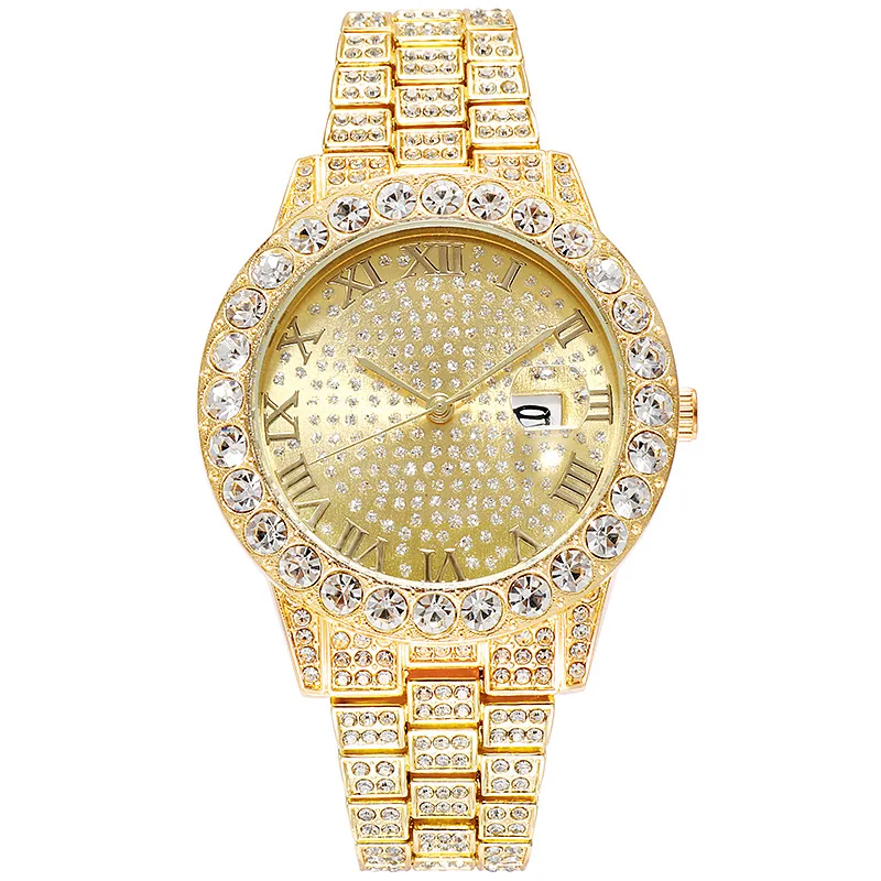 

2021 Fashion bling Watch Men Diamond Steel Hip Hop Gold Clock reloj hombre relogio masculino