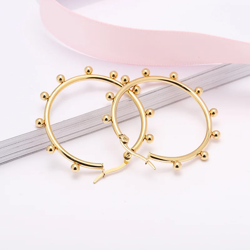 

Fashion stainless steel gold plated geometry oval circle heart shaped women beaded earrings