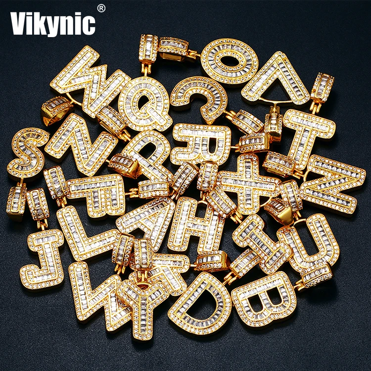 

18k Gold Plated Brass Pendant Charm Cubic Zircon Letter Pendant Charms Luxury Micro Pave Diamond Alphabet Pendant Charms