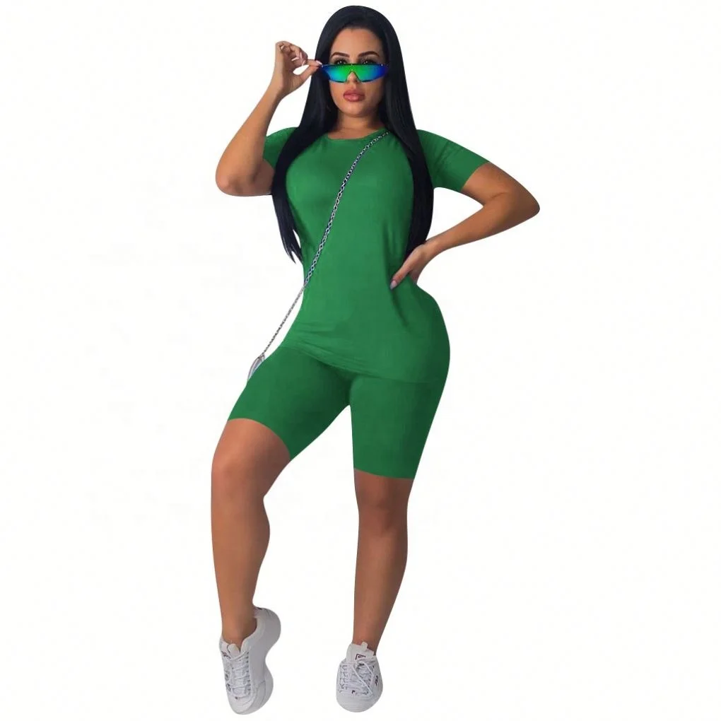 

VOOGUE Hot Selling Summer Tracksuit Sport Womens Bodycon Solid Color Pieces Outfits Two Piece Set, Picture