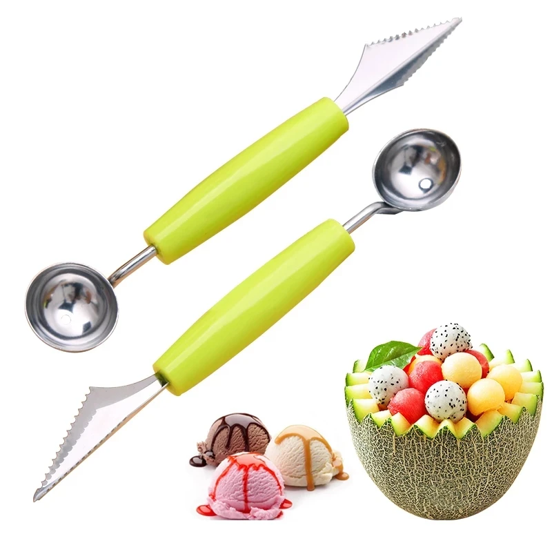 

2 In 1 Dual-head Fruit Platter Carving Knife Melon Spoon Stainless Steel Carving Knife Fruit Watermelon Ice Cream Baller Scoop, 4 colors