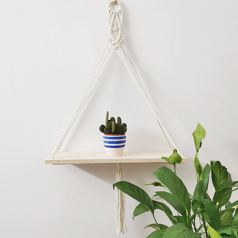 

Wood Wall Hanging Shelf Wood Floating Shelves Hanging Swing Rope Wall Decor Display Shelves For Living Room Bedroom, White