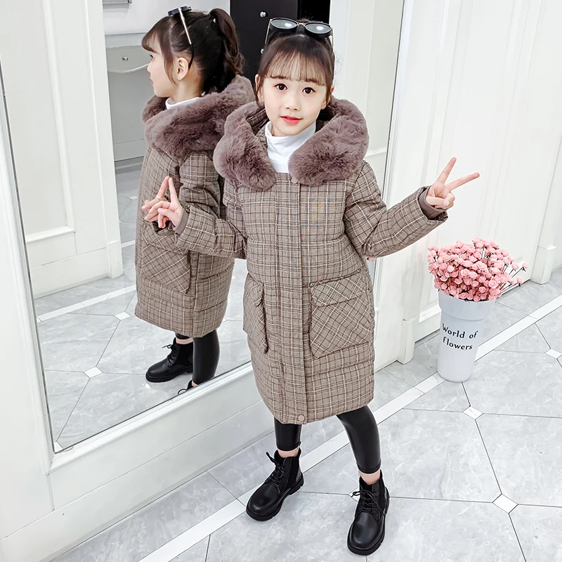 

Wholesale fashion girls cotton coat winter thick long children's warm coat children's cotton clothes, Grey,pink,brown