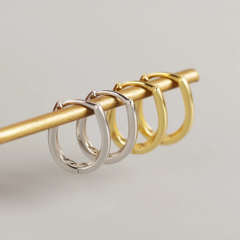 Fashion Minimalist Earrings Jewelry 925 Sterling Silver Oval Geometric Earrings Gold Plated Hoop Earrings for Women