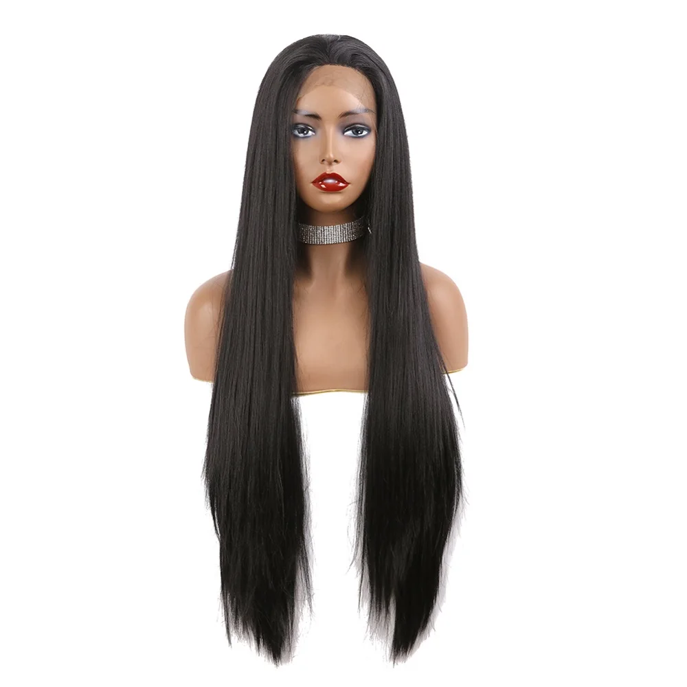 

13x6 Lace Front Wig Synthetic Wig Long Straight 26 Inches Black Front Lace Wig Heat Resistant In Stock For Women Halloween
