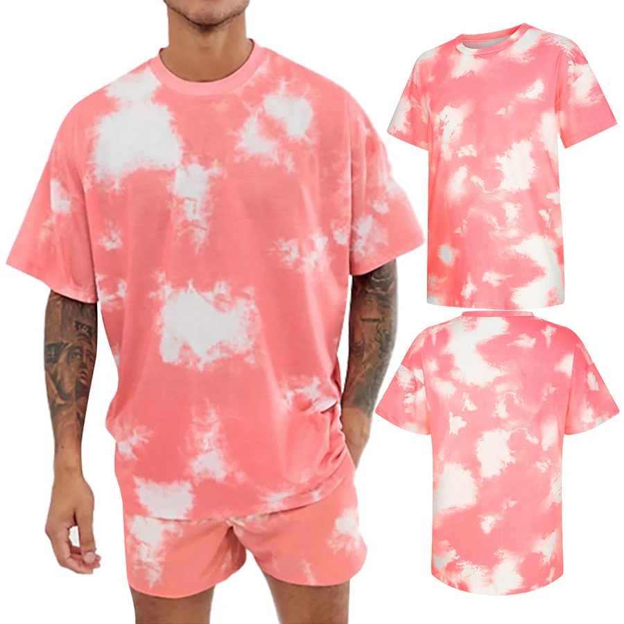 

wholesale custom tie dye printing sport men unisex sweatshirt tie dye short set for men, Tie dye pink or oem