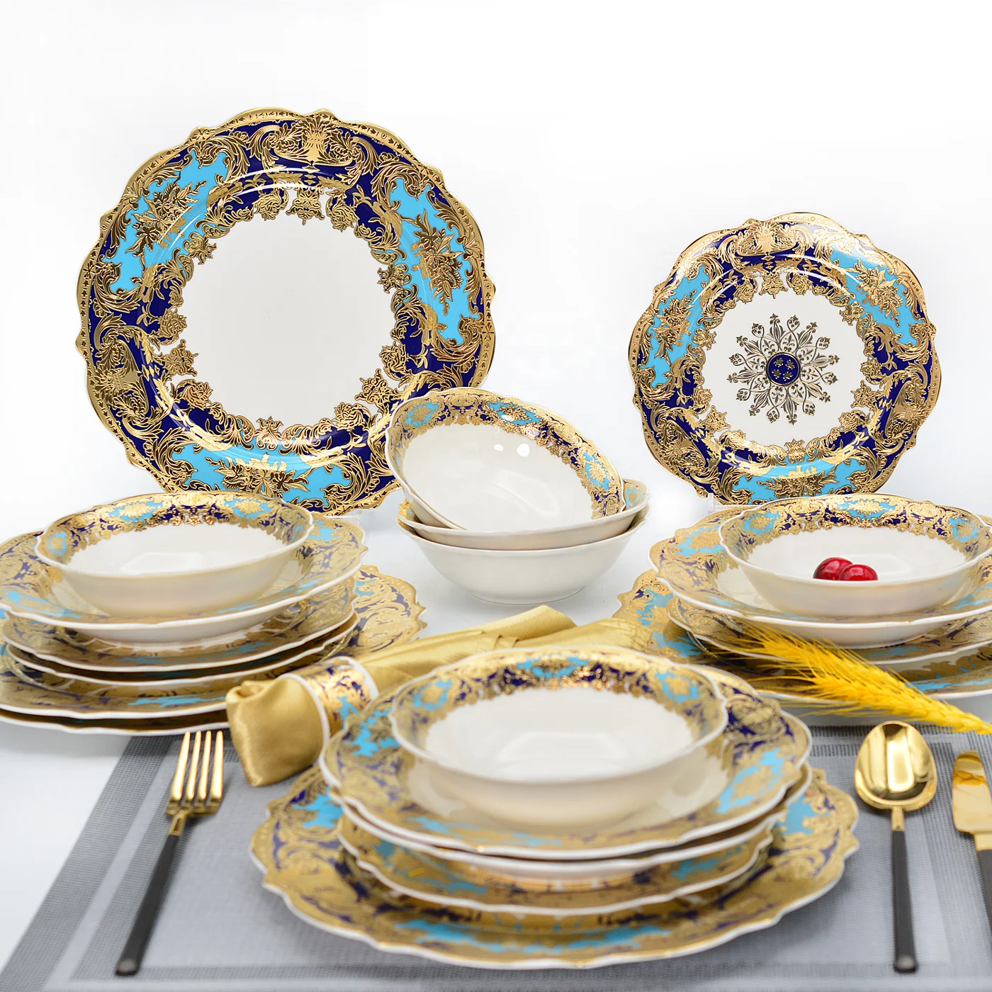 

karosa top class plates and bowls set colorful festival golden bone china dinnerware sets